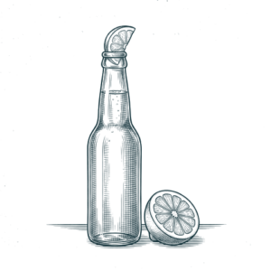 Ilustración grabada de radler de la carta de Don Bigote Gastrobar (La Barrosa)