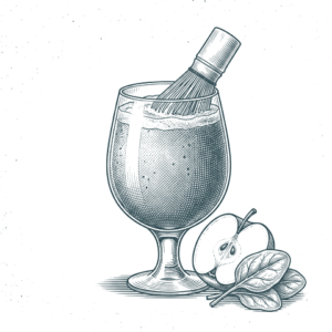 Ilustración grabada de matcha de la carta de Don Bigote Gastrobar (La Barrosa)