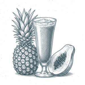 Ilustración grabada de pineapple de la carta de Don Bigote Gastrobar (La Barrosa)