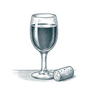 Ilustración grabada de vino de la carta de Don Bigote Gastrobar (La Barrosa)