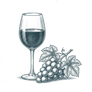 Ilustración grabada de vino2 de la carta de Don Bigote Gastrobar (La Barrosa)